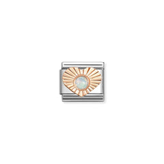 Nomination COMPOSABLE CLASSIC Element aus Edelstahl, dazu Herz aus 9kt Roségold, diamantiert und mit eingefasstem Edelstein verziert (07_OPAL WEISS)