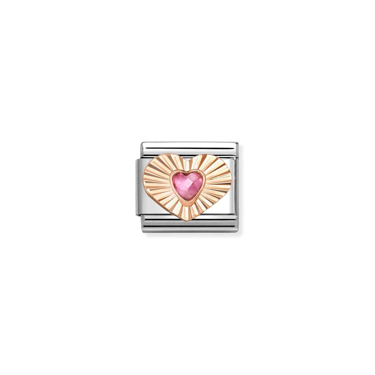 Nomination COMPOSABLE CLASSIC Element aus Edelstahl, dazu Herz aus 9kt Roségold, diamantiert und mit eingefasstem Cubic Zirkonia verziert (003_ROSA)
