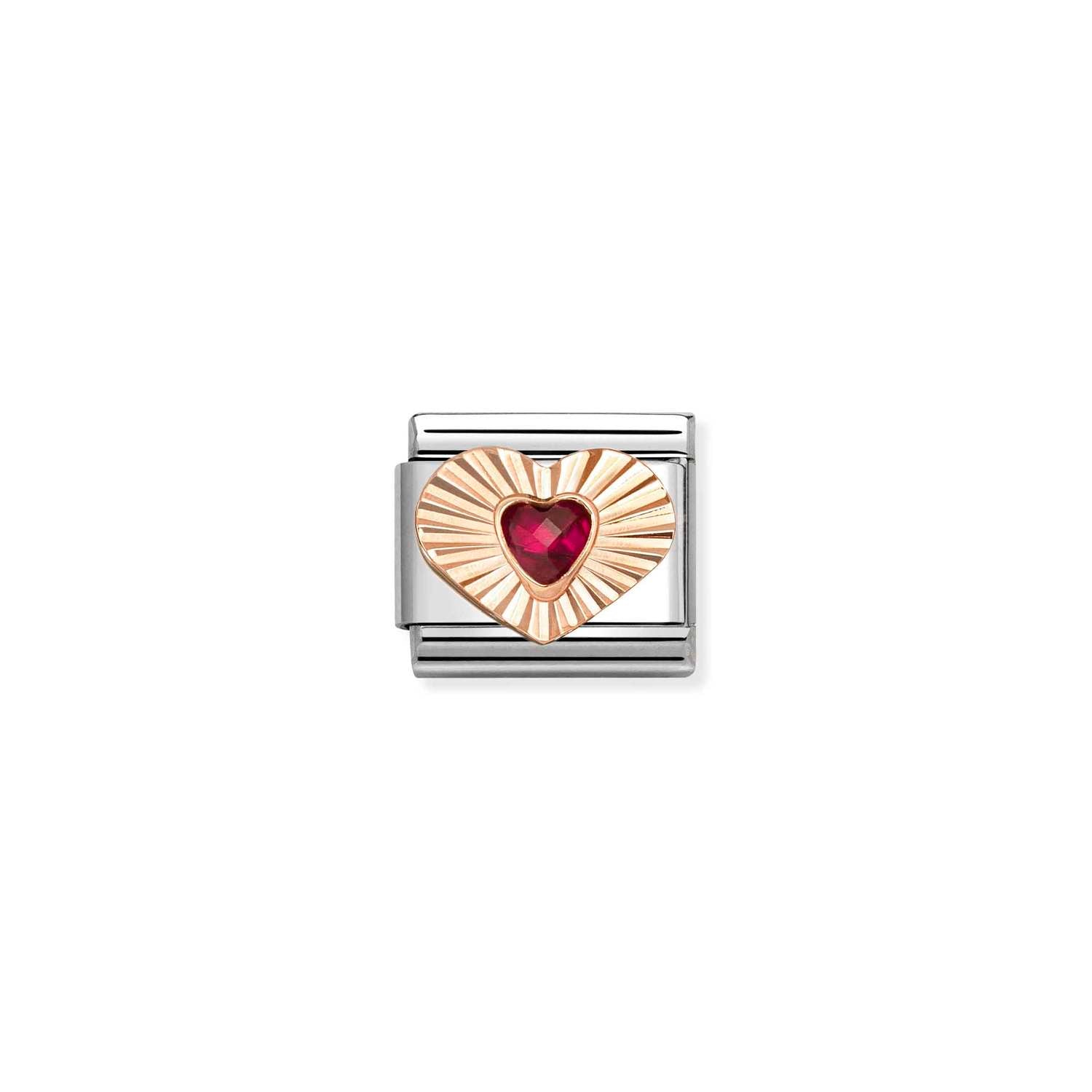 Nomination COMPOSABLE CLASSIC Element aus Edelstahl, dazu Herz aus 9kt Roségold, diamantiert und mit eingefasstem Cubic Zirkonia verziert (005_ROT)