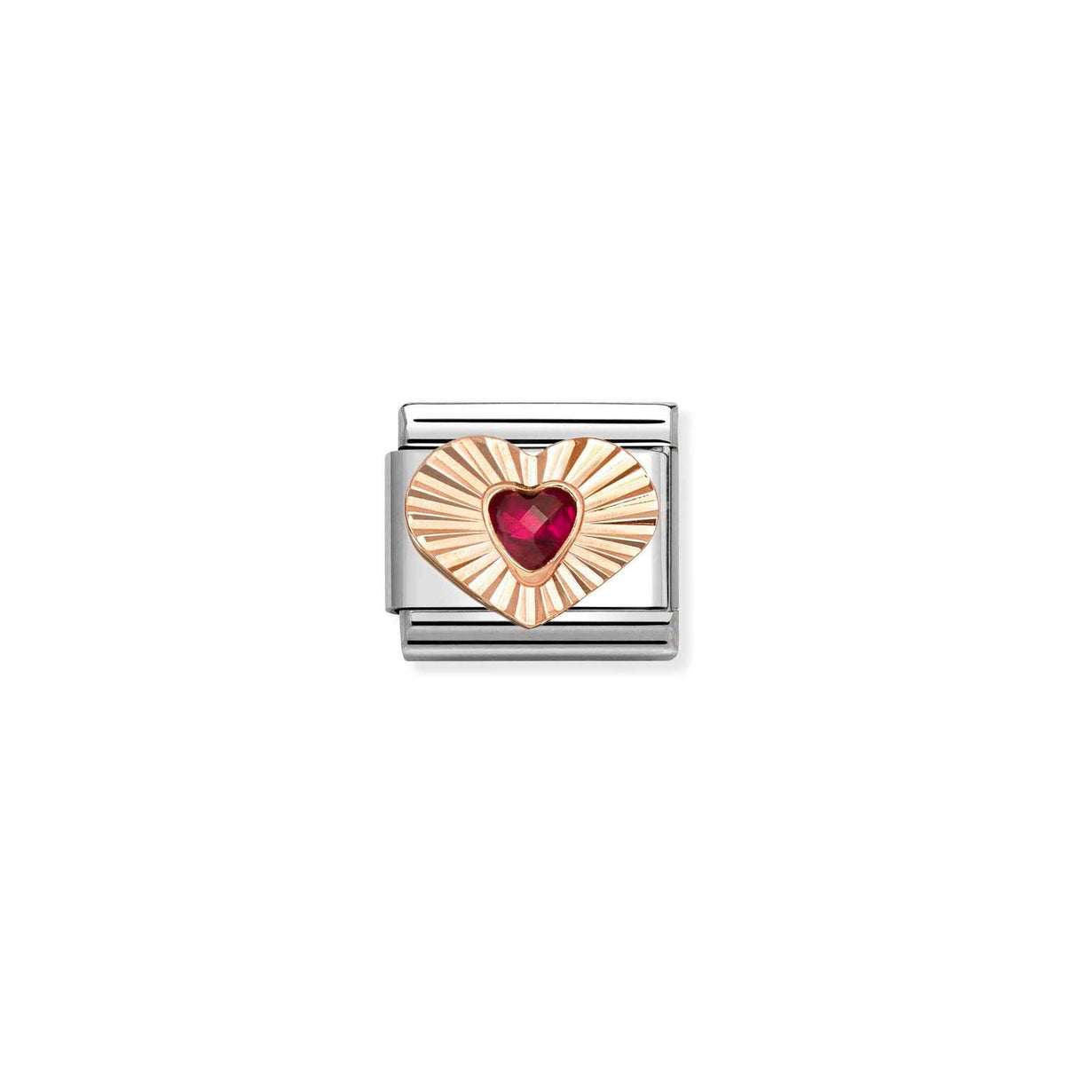 Nomination COMPOSABLE CLASSIC Element aus Edelstahl, dazu Herz aus 9kt Roségold, diamantiert und mit eingefasstem Cubic Zirkonia verziert (005_ROT)