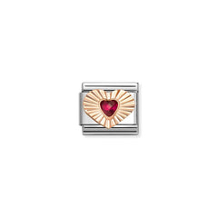 Nomination COMPOSABLE CLASSIC Element aus Edelstahl, dazu Herz aus 9kt Roségold, diamantiert und mit eingefasstem Cubic Zirkonia verziert (005_ROT)