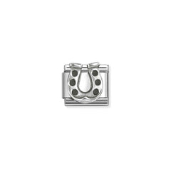 Nomination COMPOSABLE CLASSIC OXIDIERTE SYMBOLE aus Edelstahl, mit 925er Silber verziert, (94_(Hufeisen 1))
