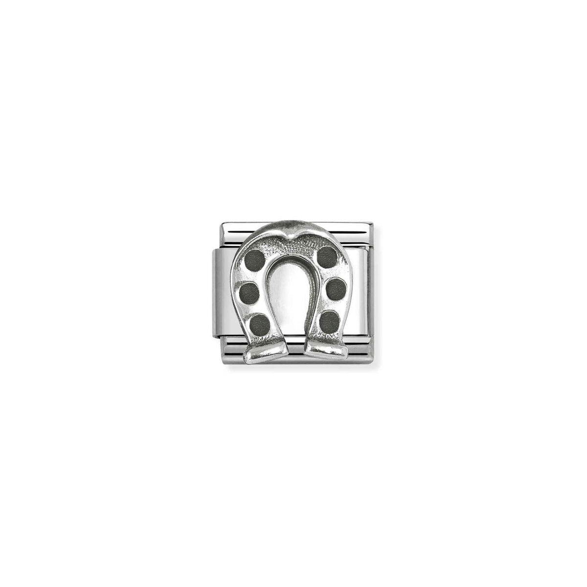 Nomination COMPOSABLE CLASSIC OXIDIERTE SYMBOLE aus Edelstahl, mit 925er Silber verziert, (95_(Hufeisen 2))