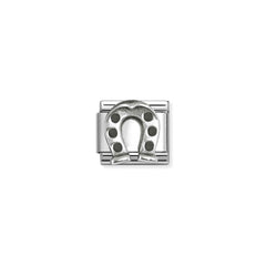 Nomination COMPOSABLE CLASSIC OXIDIERTE SYMBOLE aus Edelstahl, mit 925er Silber verziert, (95_(Hufeisen 2))