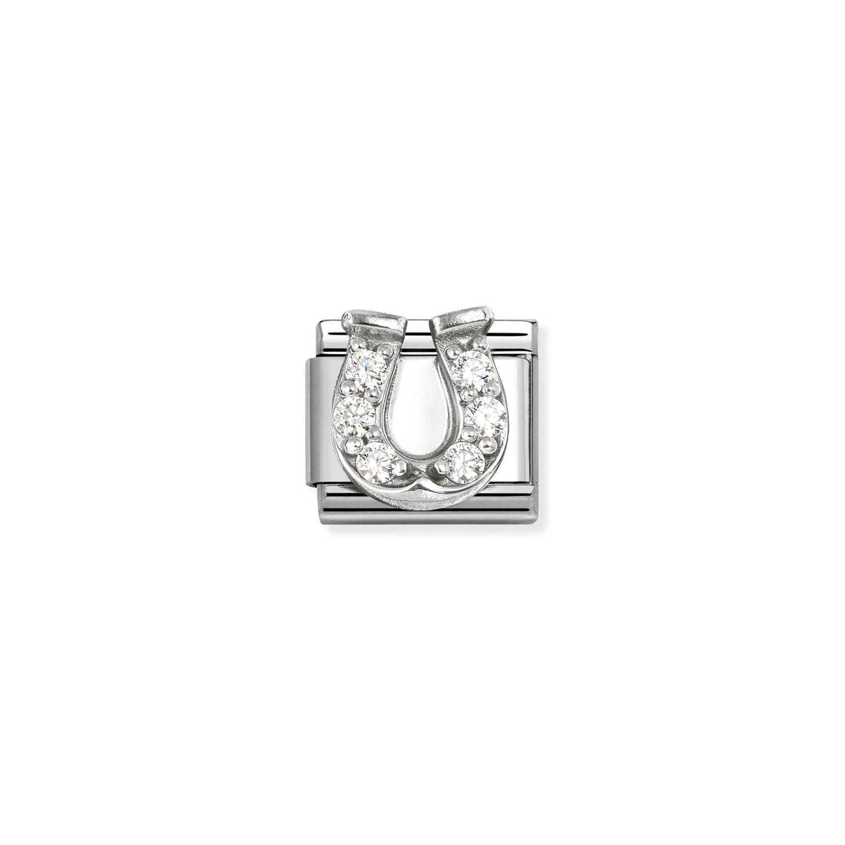 Nomination COMPOSABLE CLASSIC SYMBOLE Element aus Edelstahl, mit 925er Silber und Cubic Zirkonia verziert (51_(Hufeisen, Weiß))