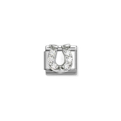 Nomination COMPOSABLE CLASSIC SYMBOLE Element aus Edelstahl, mit 925er Silber und Cubic Zirkonia verziert (51_(Hufeisen, Weiß))