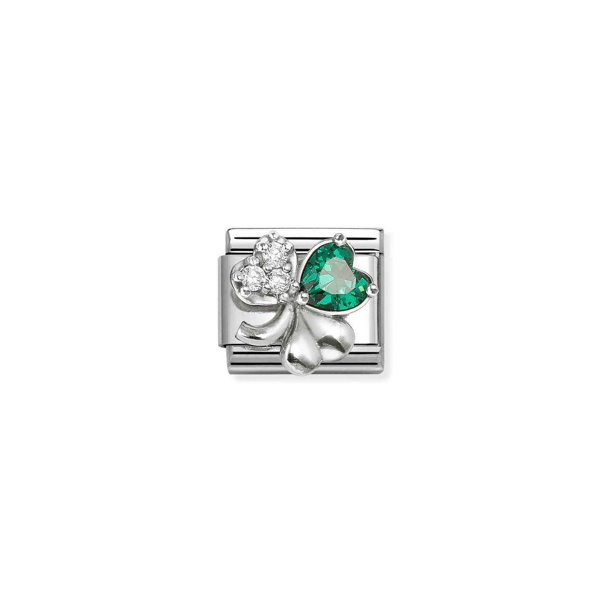 Nomination COMPOSABLE CLASSIC Element aus Edelstahl, mit 925er Silber und Cubic Zirkonia verziert (10_(Klee, Weiß/Grün))