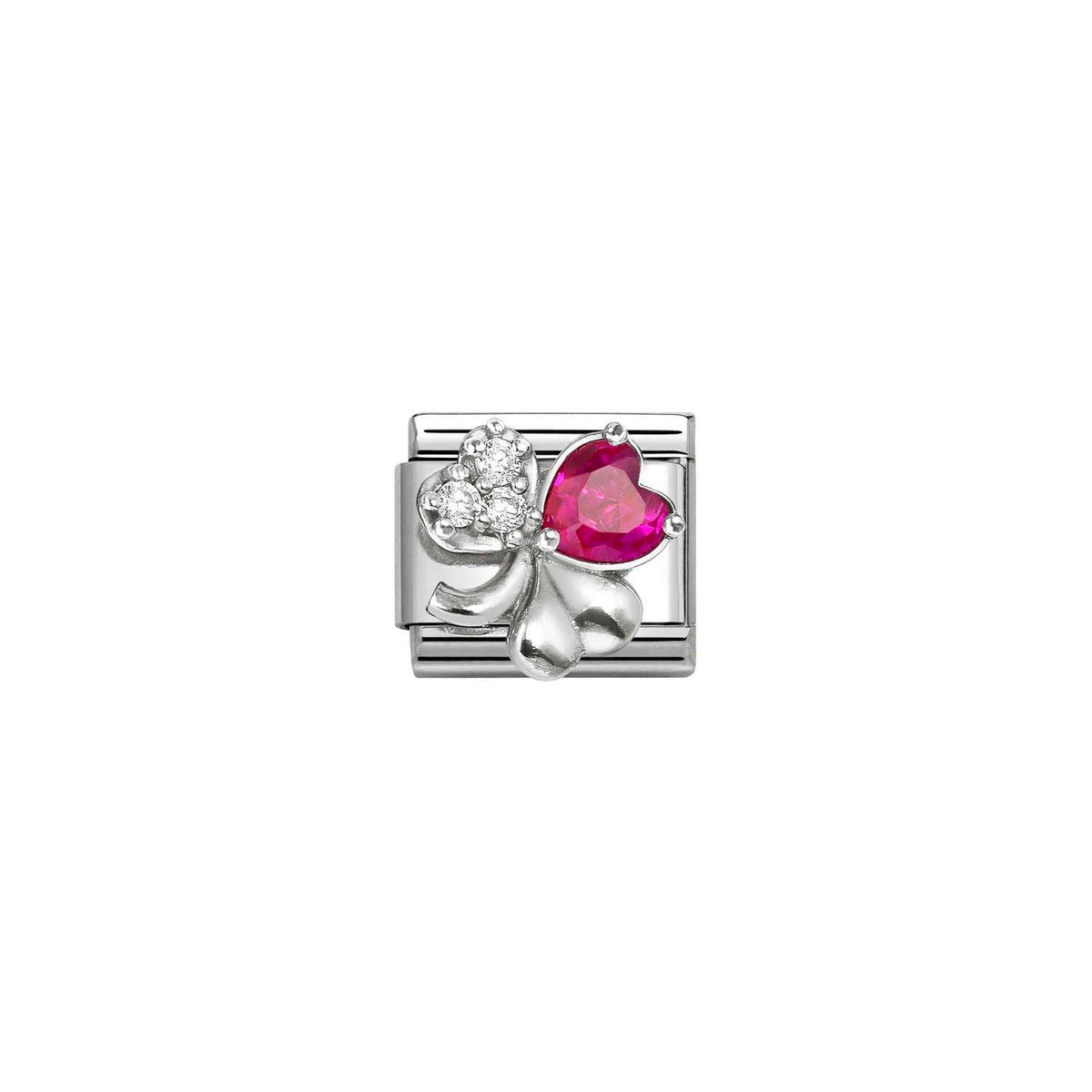 Nomination COMPOSABLE CLASSIC Element aus Edelstahl, mit 925er Silber und Cubic Zirkonia verziert (11_(Klee, Weiß/Rot))