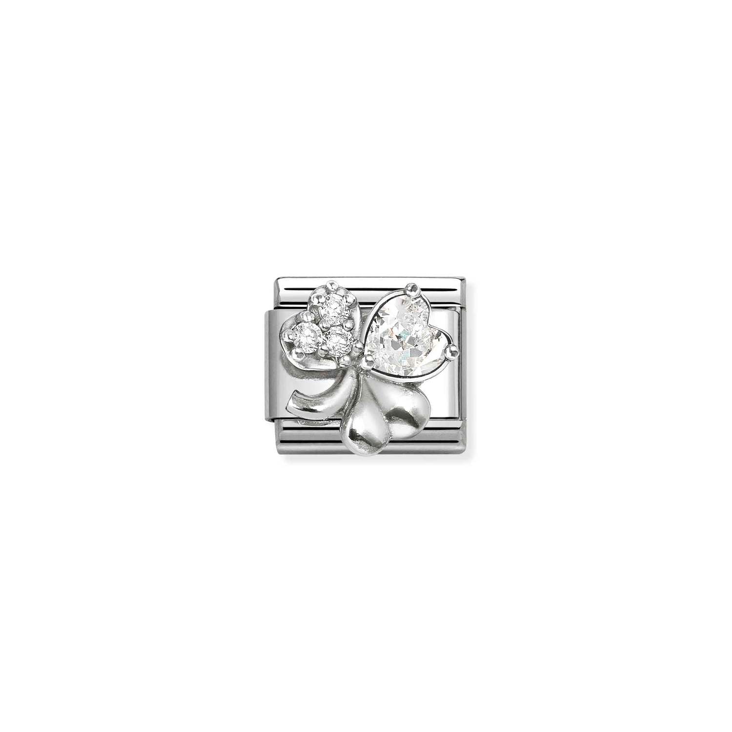 Nomination COMPOSABLE CLASSIC Element aus Edelstahl, mit 925er Silber und Cubic Zirkonia verziert (12_(Klee, Weiß))