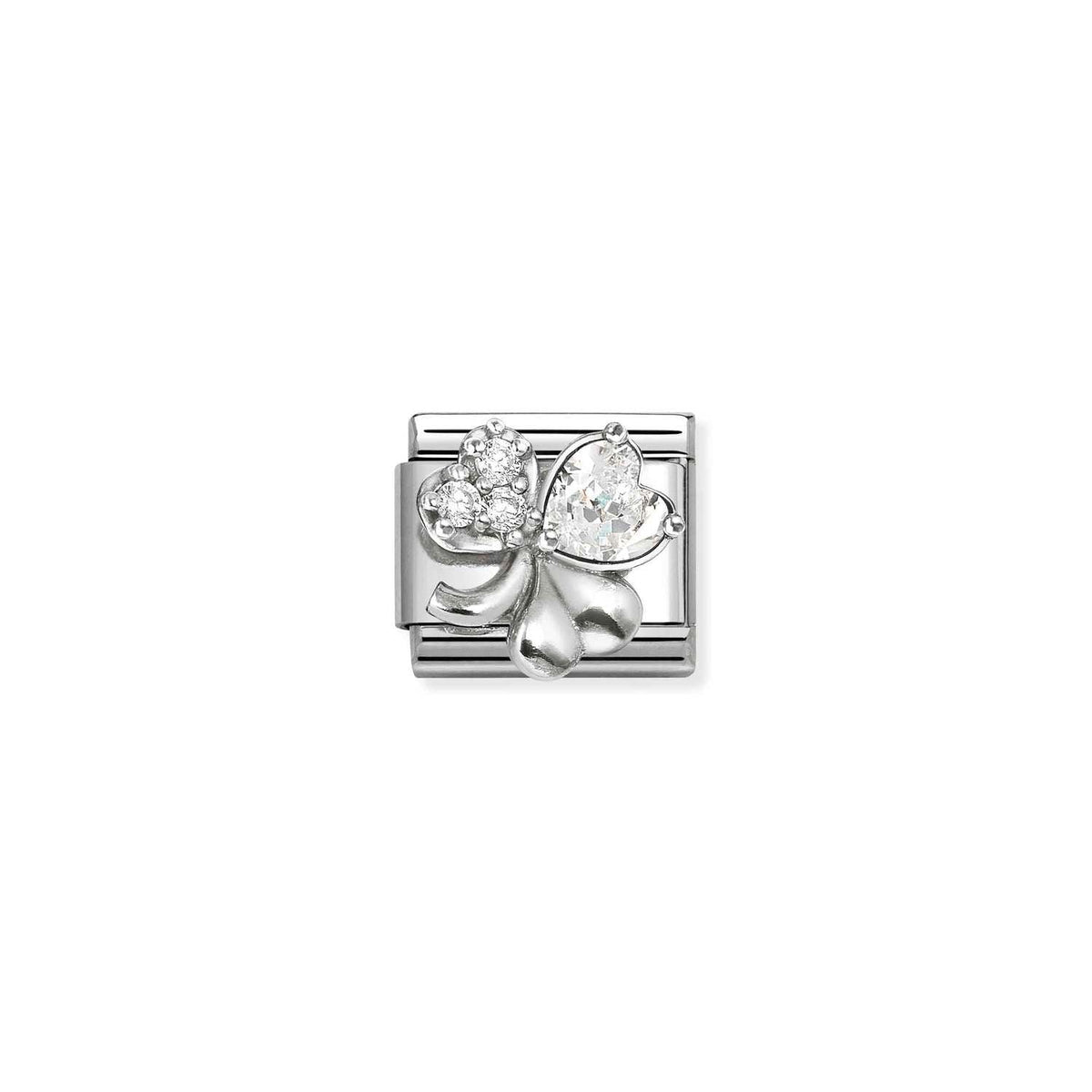 Nomination COMPOSABLE CLASSIC Element aus Edelstahl, mit 925er Silber und Cubic Zirkonia verziert (12_(Klee, Weiß))