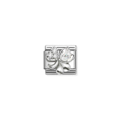 Nomination COMPOSABLE CLASSIC Element aus Edelstahl, mit 925er Silber und Cubic Zirkonia verziert (12_(Klee, Weiß))