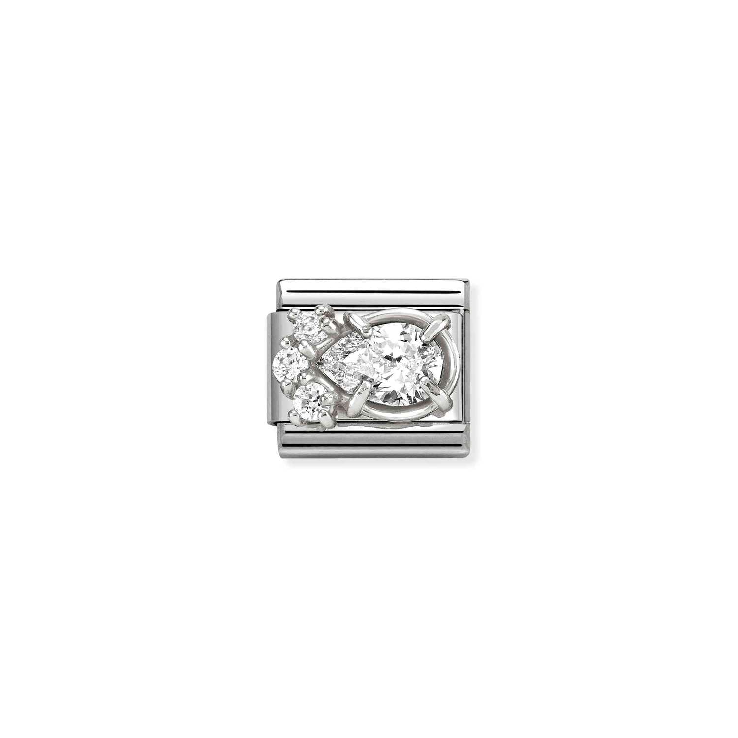 Nomination COMPOSABLE CLASSIC Element aus Edelstahl, mit Cubic Zirkonia in 925er Silber-Fassung verziert (01_Weisser Tropfen)