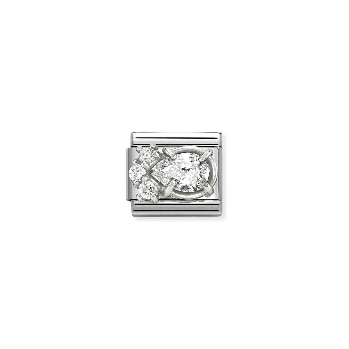Nomination COMPOSABLE CLASSIC Element aus Edelstahl, mit Cubic Zirkonia in 925er Silber-Fassung verziert (01_Weisser Tropfen)