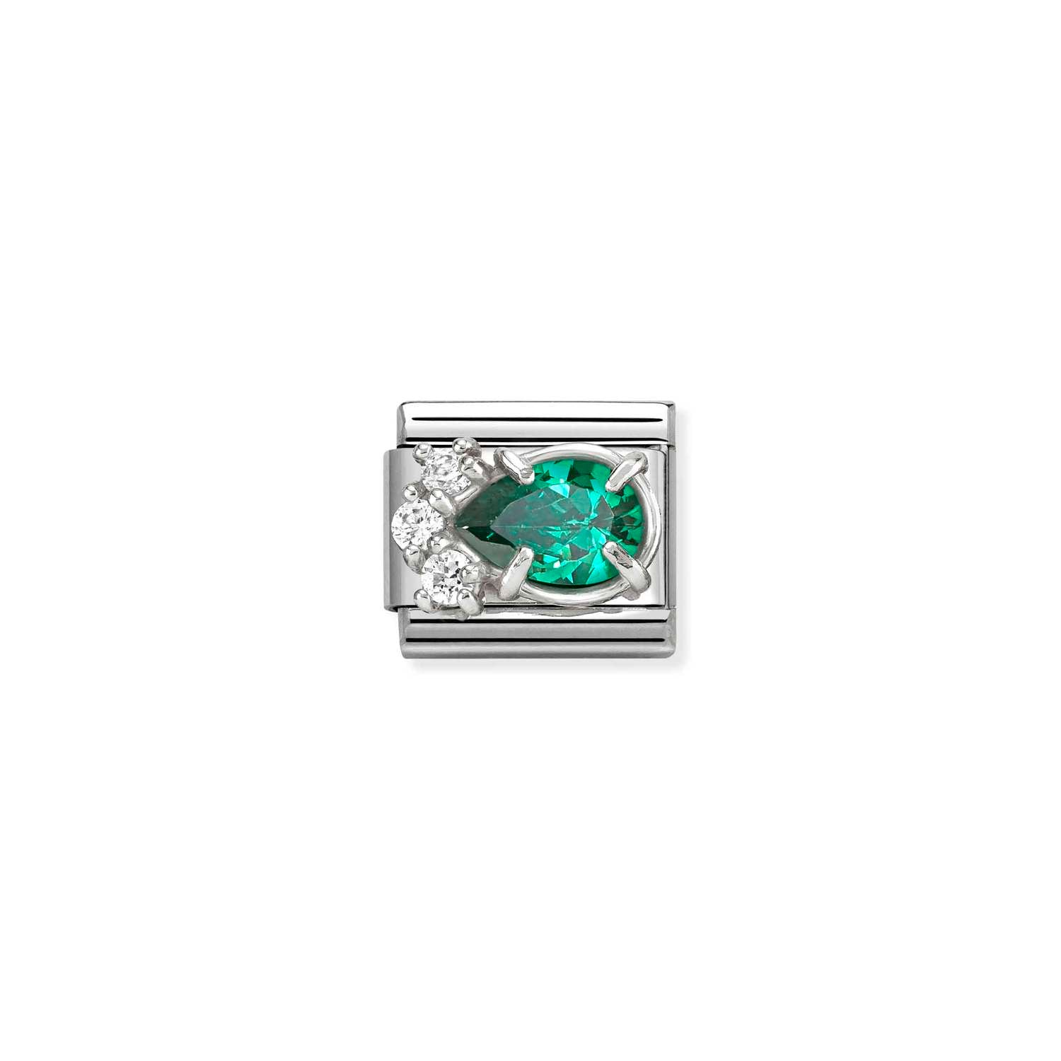 Nomination COMPOSABLE CLASSIC Element aus Edelstahl, mit Cubic Zirkonia in 925er Silber-Fassung verziert (03_Gruener Tropfen)