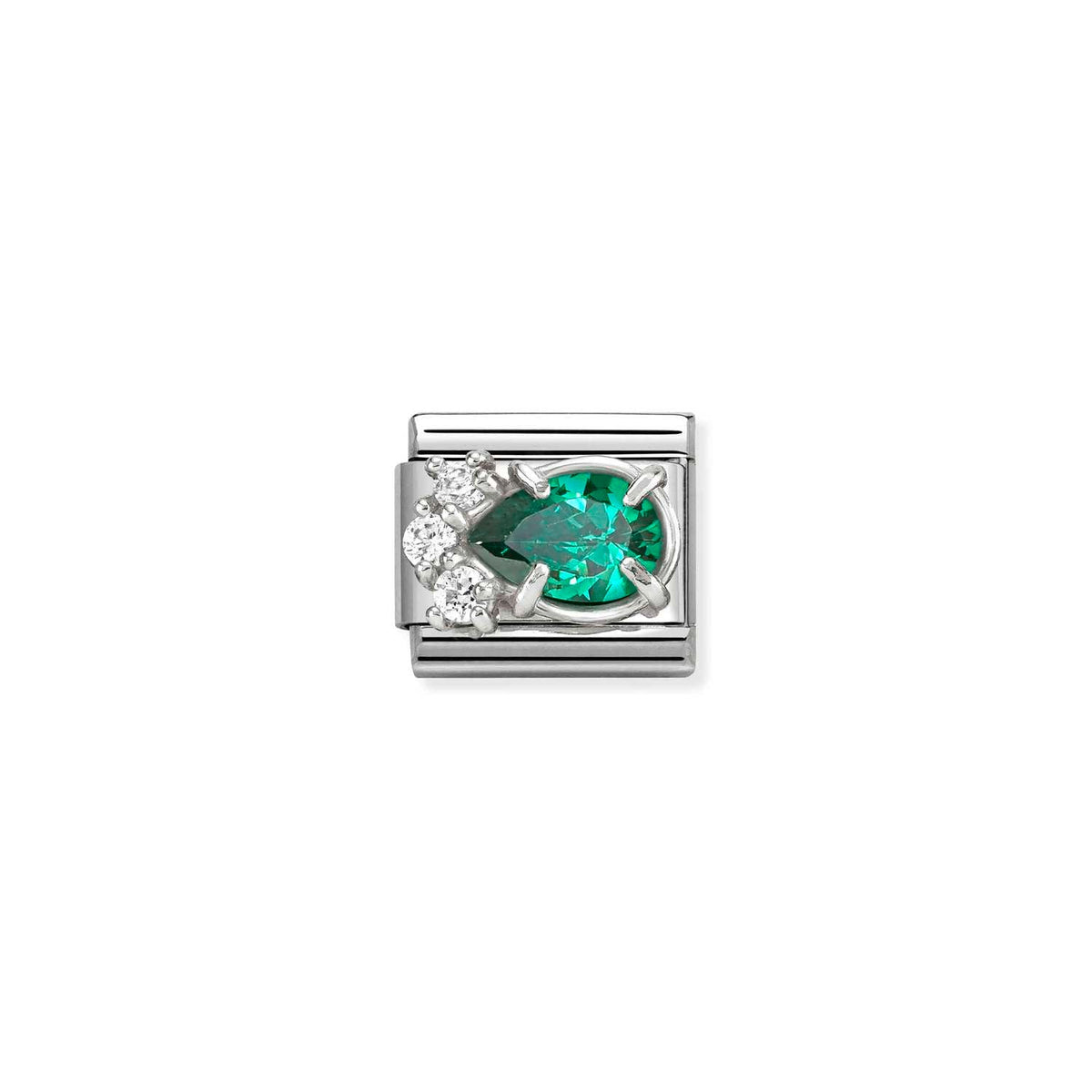 Nomination COMPOSABLE CLASSIC Element aus Edelstahl, mit Cubic Zirkonia in 925er Silber-Fassung verziert (03_Gruener Tropfen)