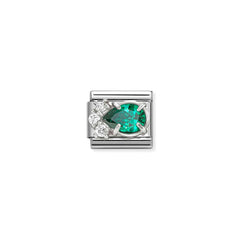 Nomination COMPOSABLE CLASSIC Element aus Edelstahl, mit Cubic Zirkonia in 925er Silber-Fassung verziert (03_Gruener Tropfen)