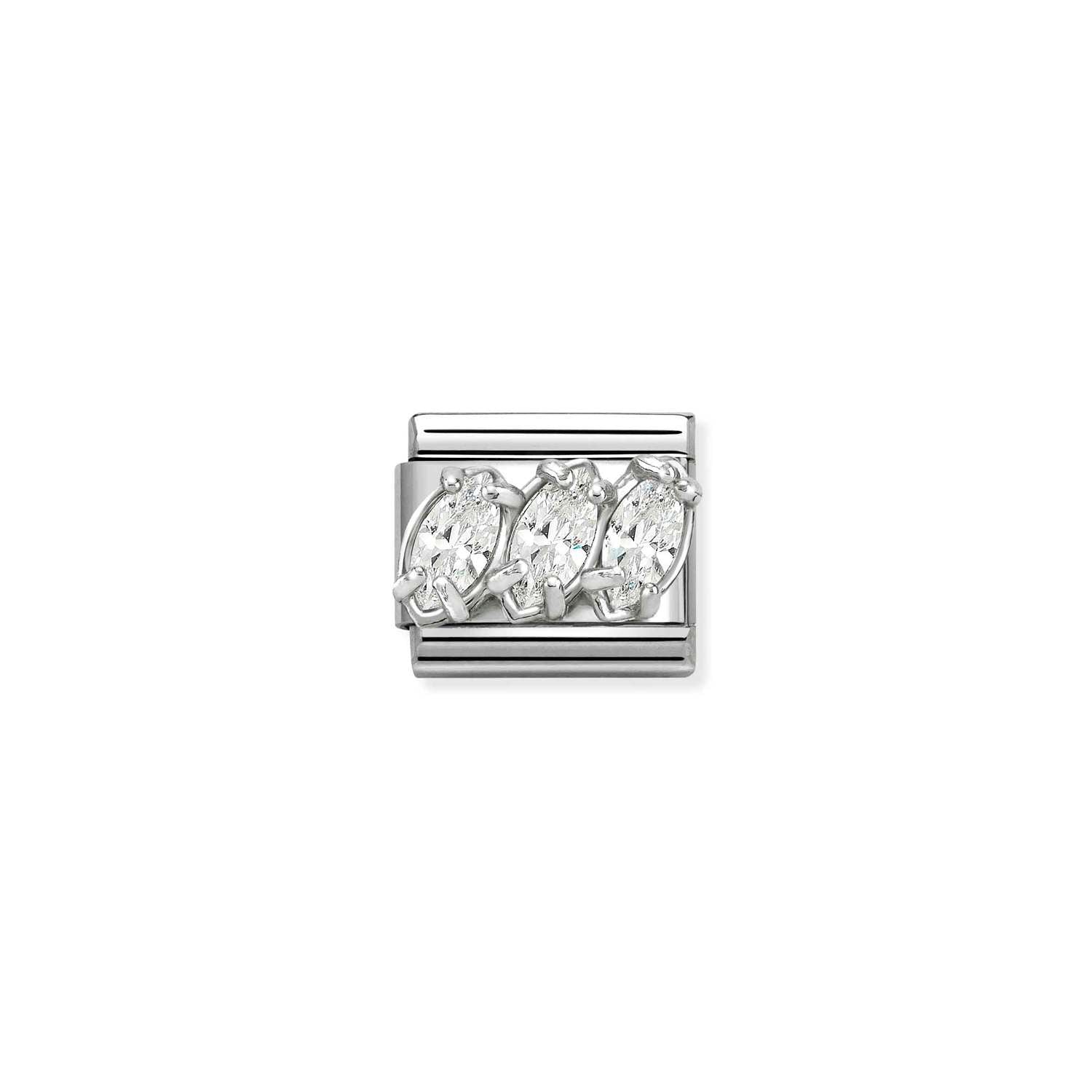 Nomination COMPOSABLE CLASSIC Element aus Edelstahl, mit Cubic Zirkonia in 925er Silber-Fassung verziert (05_Weisses Triptychon)