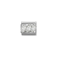 Nomination COMPOSABLE CLASSIC Element aus Edelstahl, mit Cubic Zirkonia in 925er Silber-Fassung verziert (05_Weisses Triptychon)