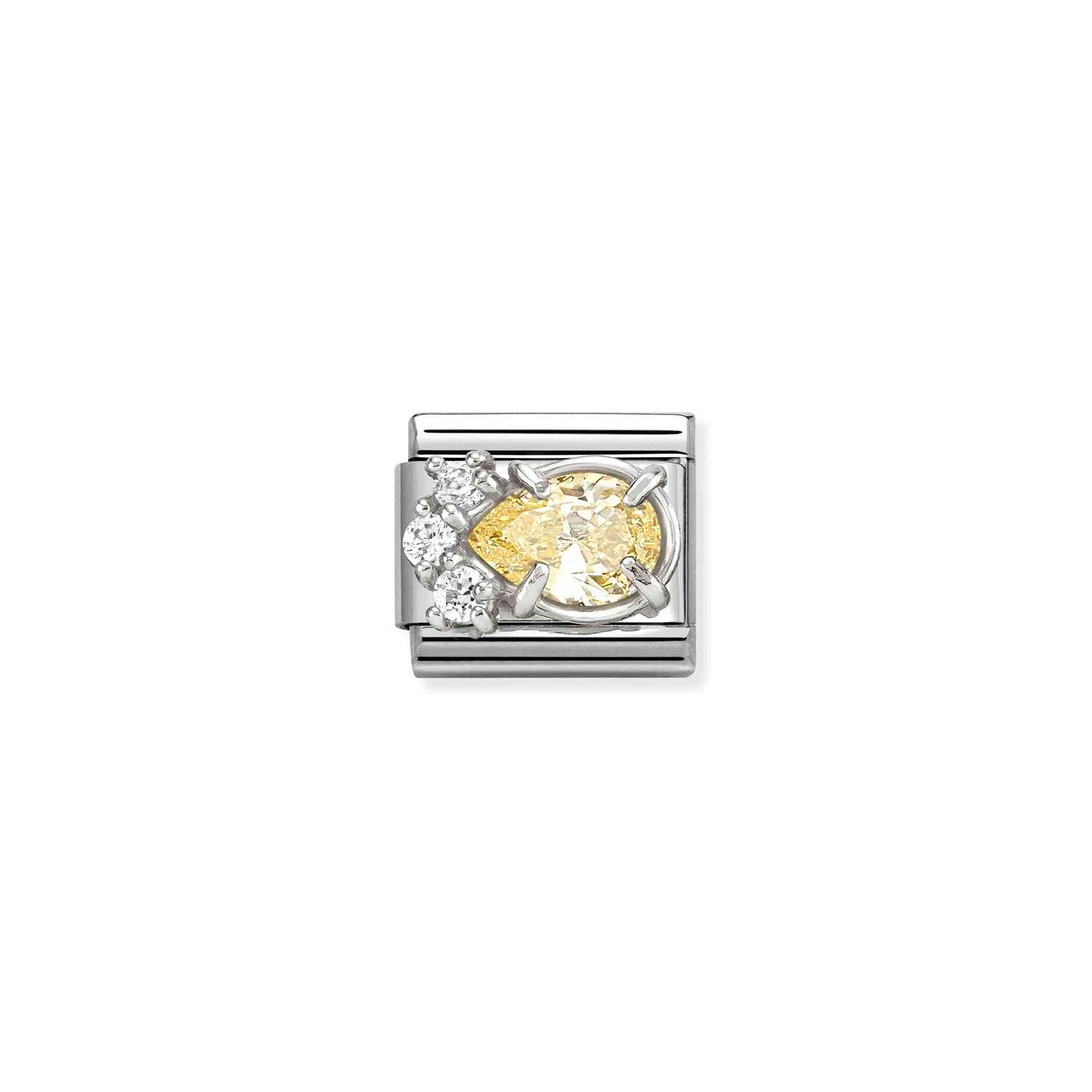 Nomination COMPOSABLE CLASSIC Element aus Edelstahl, mit Cubic Zirkonia in 925er Silber-Fassung verziert (07_(Tropfen, Gelb))