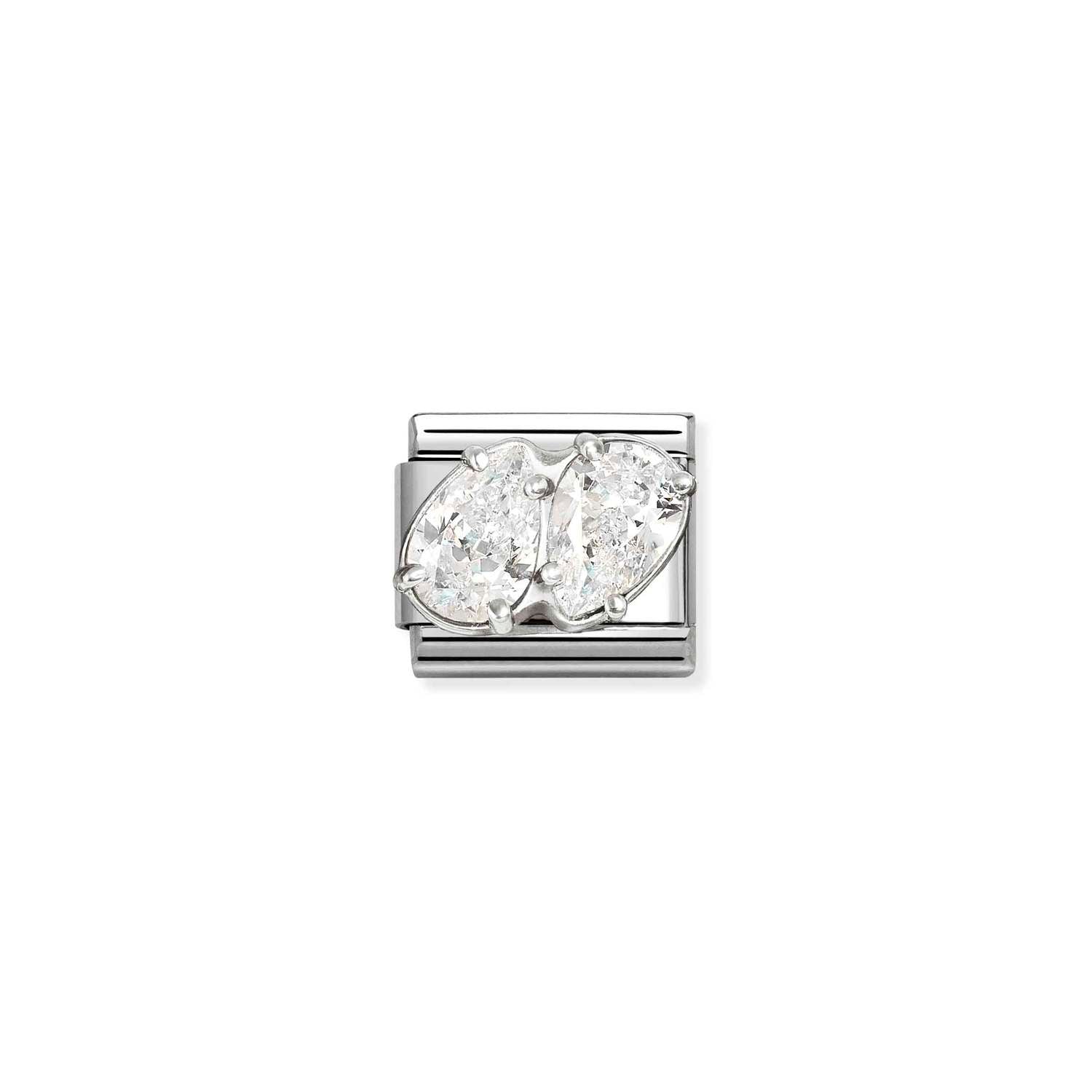 Nomination COMPOSABLE CLASSIC Element aus Edelstahl, mit Cubic Zirkonia in 925er Silber-Fassung verziert (09_(2 Tropfen, Weiß))