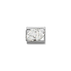Nomination COMPOSABLE CLASSIC Element aus Edelstahl, mit Cubic Zirkonia in 925er Silber-Fassung verziert (09_(2 Tropfen, Weiß))