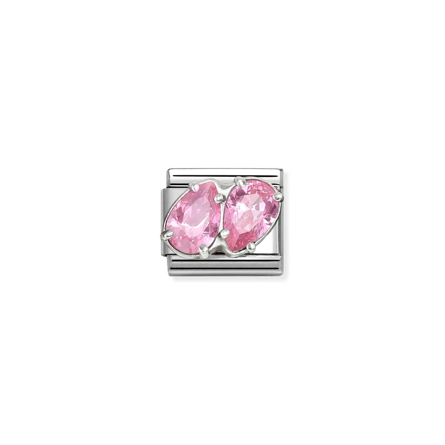 Nomination COMPOSABLE CLASSIC Element aus Edelstahl, mit Cubic Zirkonia in 925er Silber-Fassung verziert (10_(2 Tropfen, Rosa))