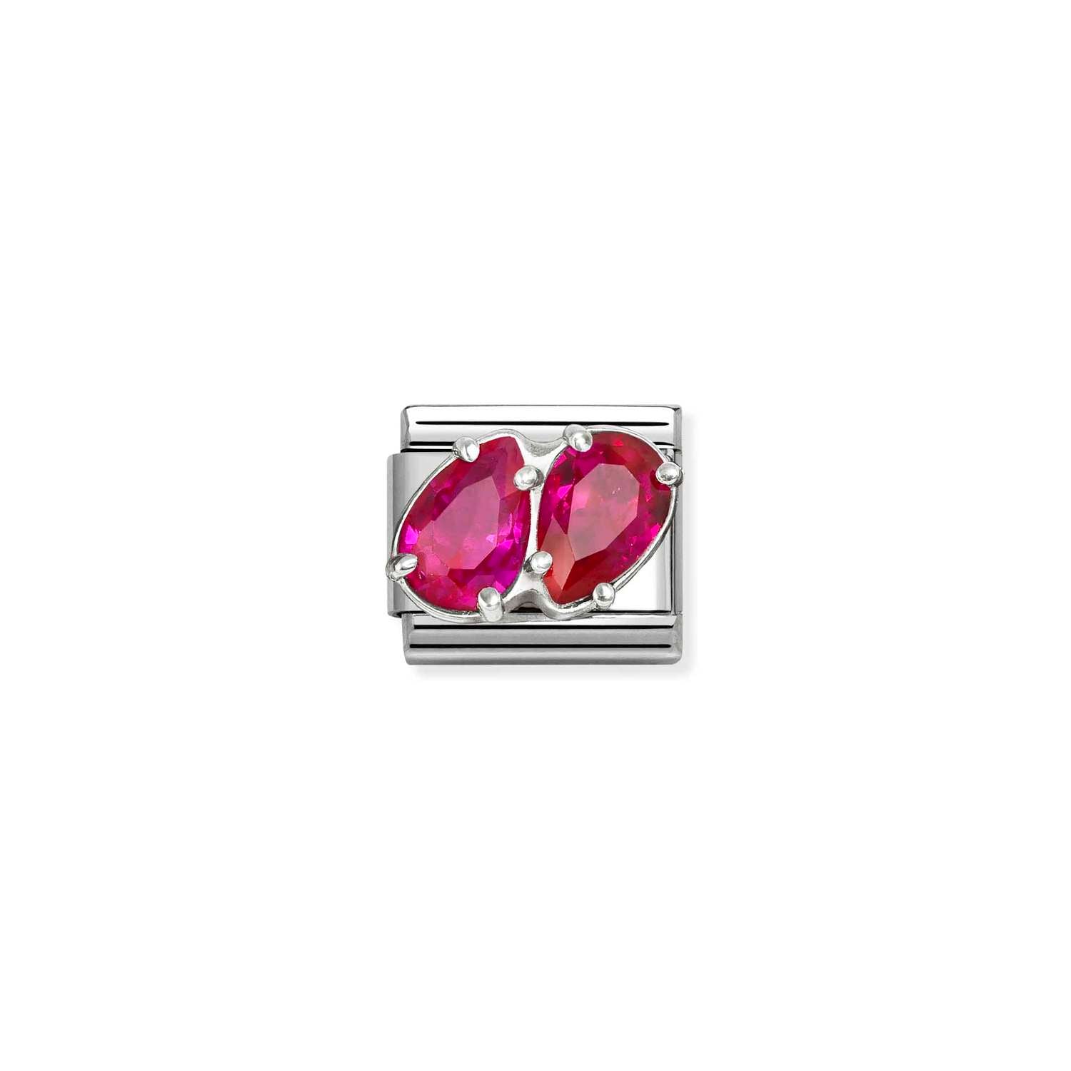 Nomination COMPOSABLE CLASSIC Element aus Edelstahl, mit Cubic Zirkonia in 925er Silber-Fassung verziert (11_(2 Tropfen, Rot))