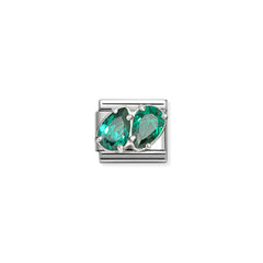 Nomination COMPOSABLE CLASSIC Element aus Edelstahl, mit Cubic Zirkonia in 925er Silber-Fassung verziert (12_(2 Tropfen, Grün))