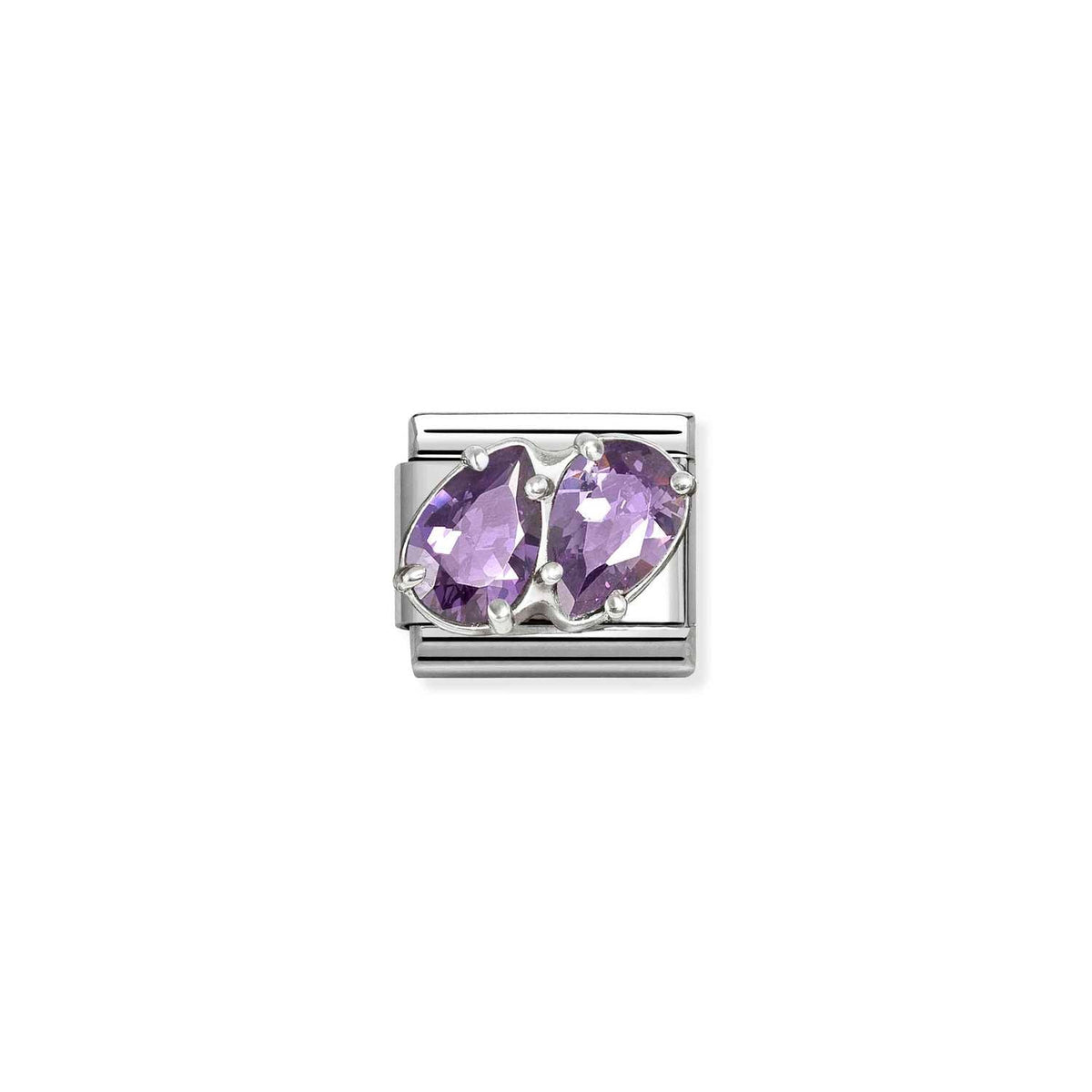 Nomination COMPOSABLE CLASSIC Element aus Edelstahl, mit Cubic Zirkonia in 925er Silber-Fassung verziert (14_(2 Tropfen, Violett))