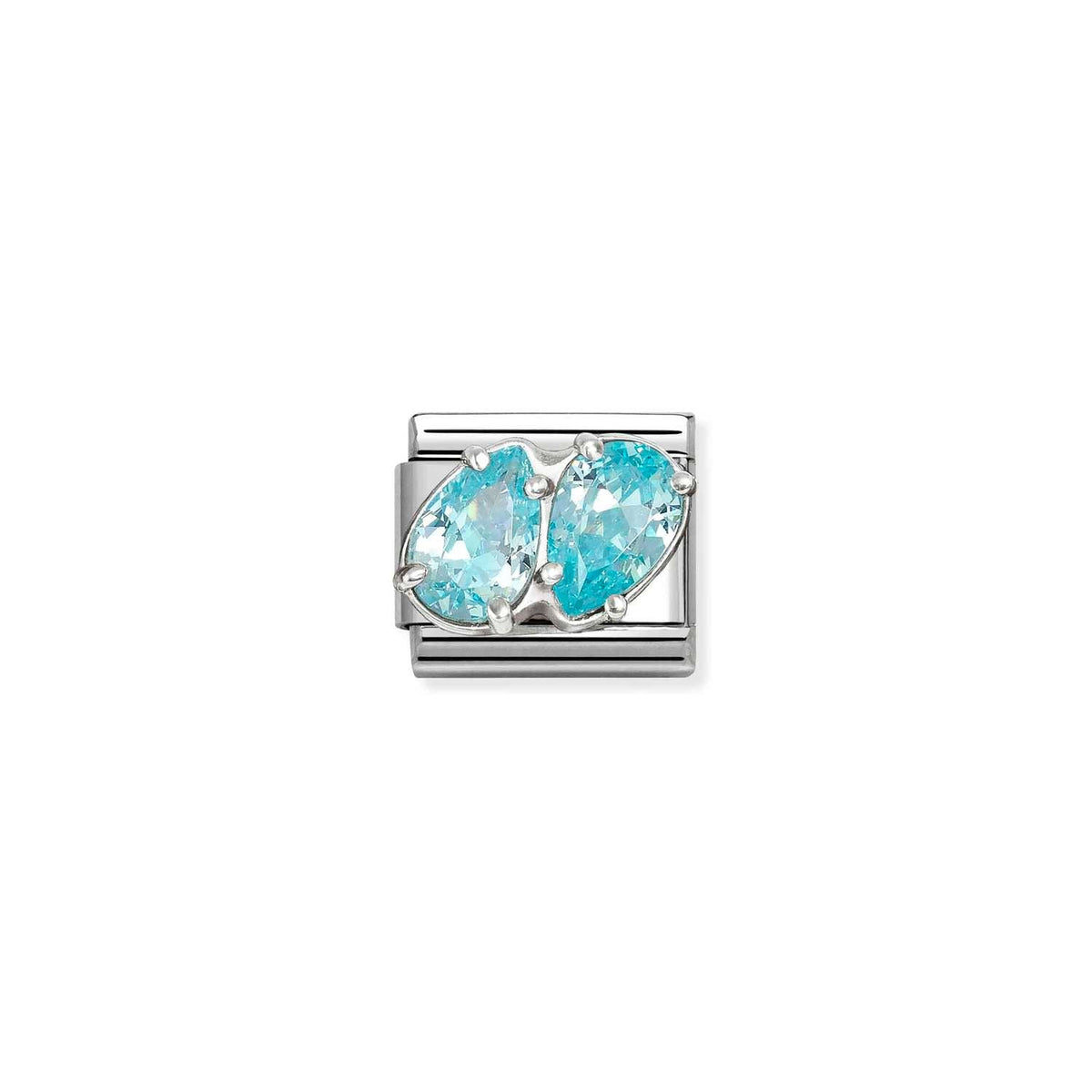 Nomination COMPOSABLE CLASSIC Element aus Edelstahl, mit Cubic Zirkonia in 925er Silber-Fassung verziert (16_(2 Tropfen, Hellblau))