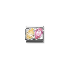 Nomination COMPOSABLE CLASSIC Element aus Edelstahl, mit Cubic Zirkonia in 925er Silber-Fassung verziert (17_(2 Tropfen, Gelb/Rosa))