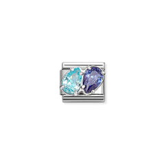 Nomination COMPOSABLE CLASSIC Element aus Edelstahl, mit Cubic Zirkonia in 925er Silber-Fassung verziert (18_(2 Tropfen, Hellblau/Blau))