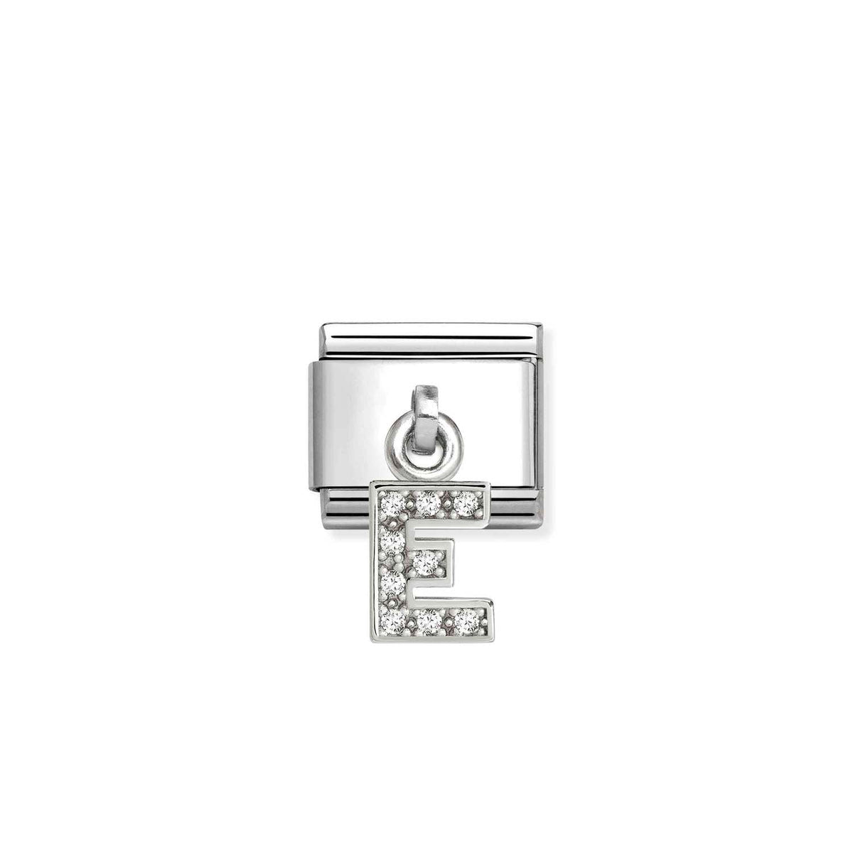 Nomination COMPOSABLE CLASSIC Element aus Edelstahl, dazu Buchstaben-Anhänger aus 925er Silber, mit Cubic Zirkonia besetzt (05_E)