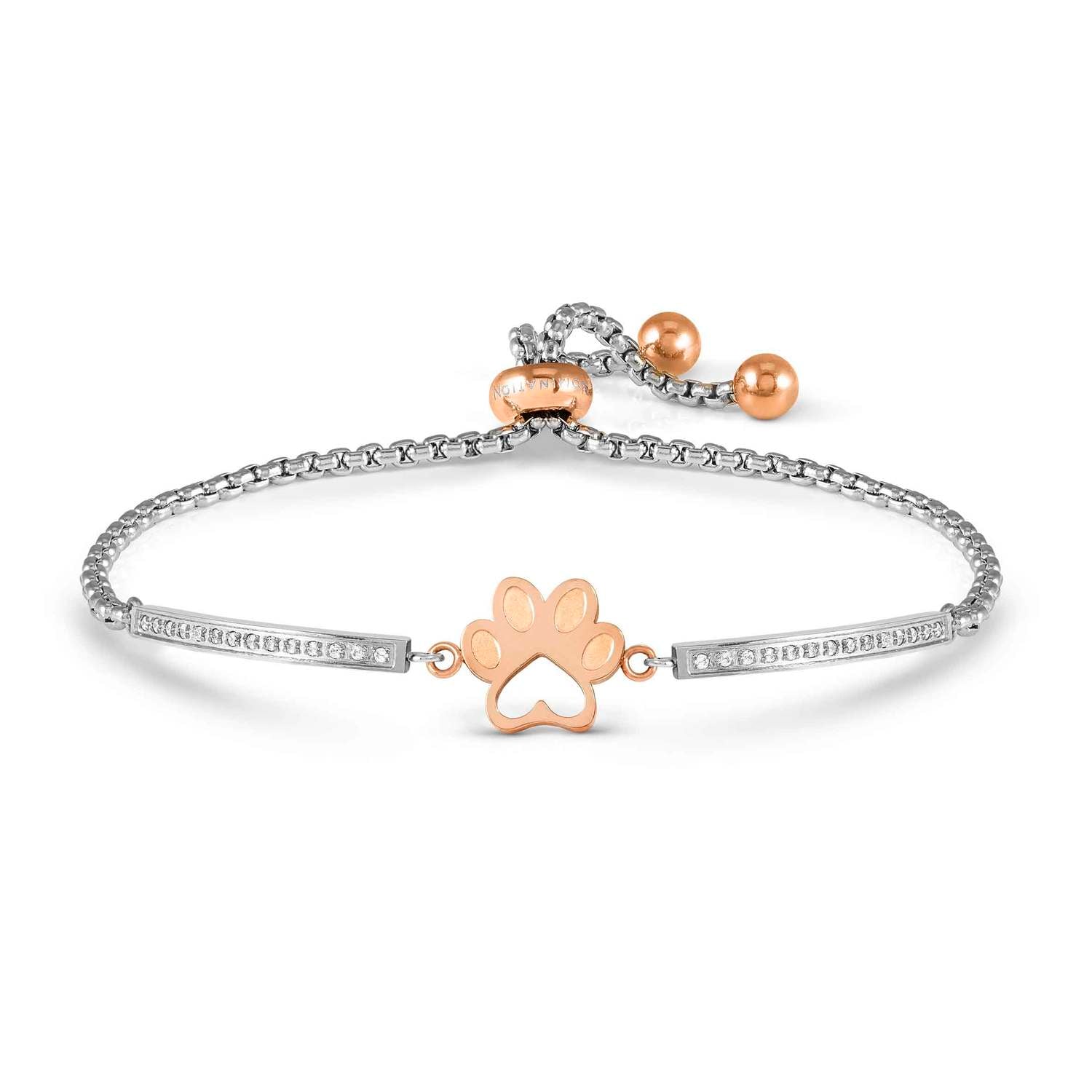 Nomination MILLELUCI REFINED EDITION Armband aus Edelstahl mit rosé PVD-beschichteten Details, dazu mit Cubic Zirkonia verziertes Schmuckelement (013_Spur des Hundes)