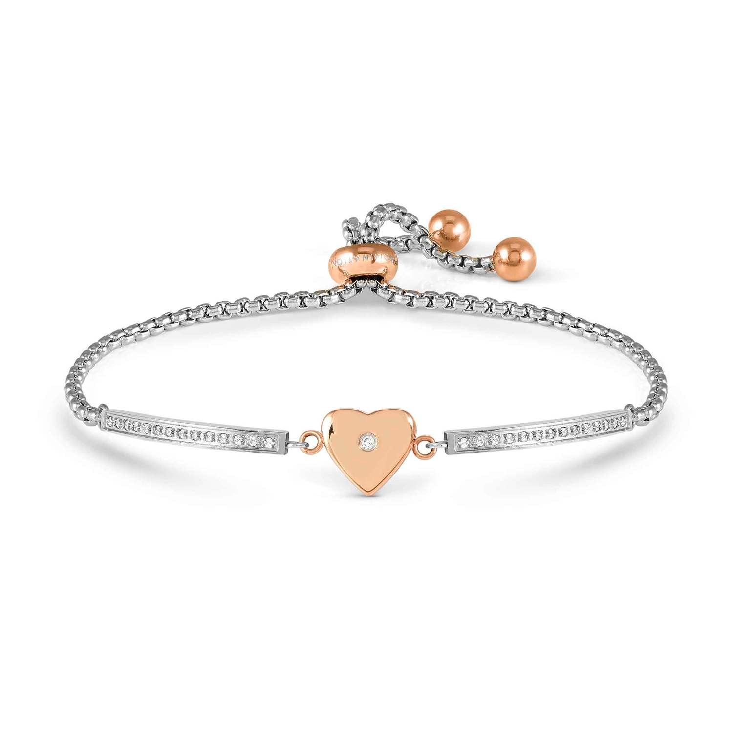 Nomination MILLELUCI REFINED EDITION Armband aus Edelstahl mit rosé PVD-beschichteten Details, dazu mit Cubic Zirkonia verziertes Schmuckelement (022_Herz)