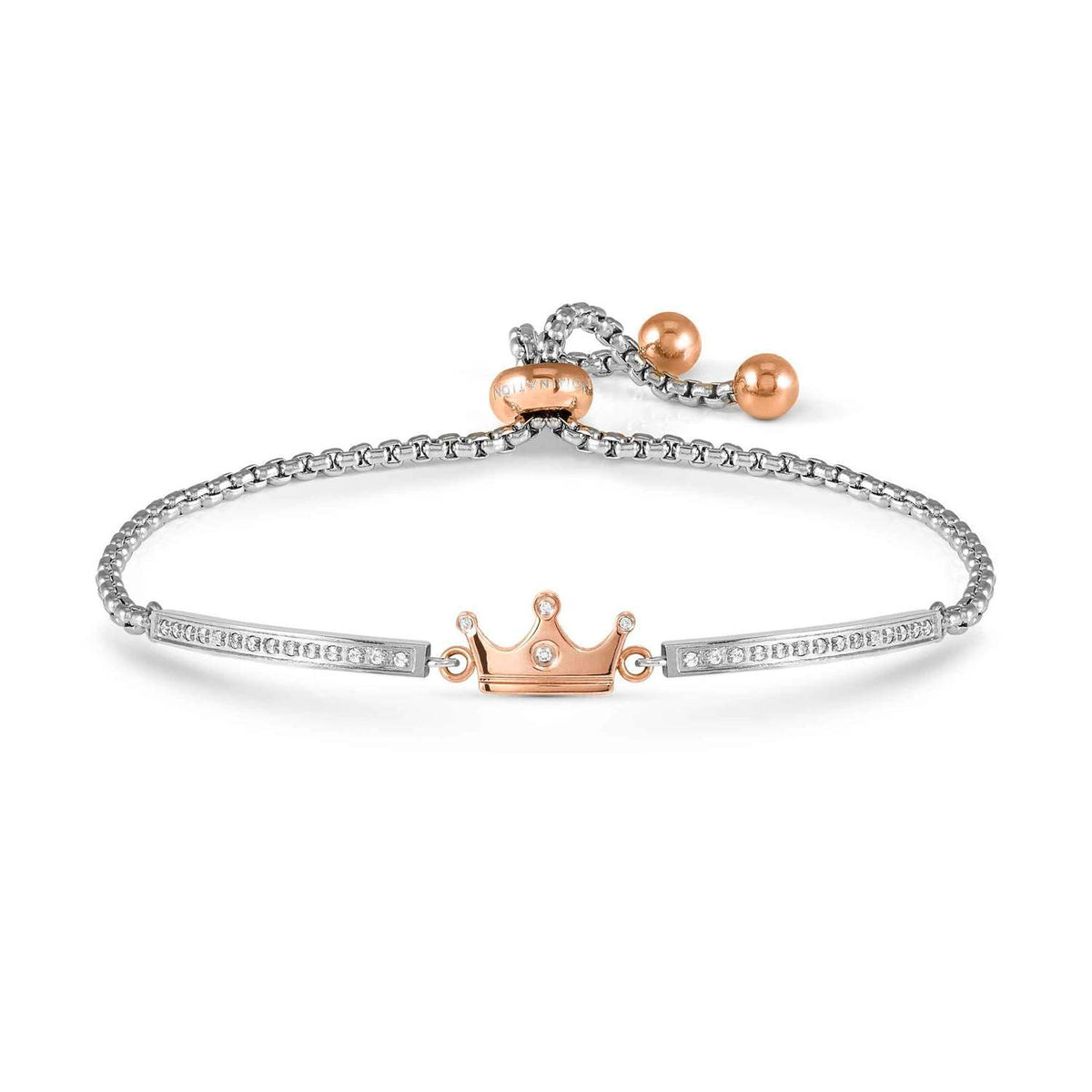 Nomination MILLELUCI REFINED EDITION Armband aus Edelstahl mit rosé PVD-beschichteten Details, dazu mit Cubic Zirkonia verziertes Schmuckelement (039_Krone)