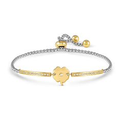 Nomination MILLELUCI REFINED EDITION Armband aus Edelstahl mit gold PVD-beschichteten Details, dazu mit Cubic Zirkonia verziertes Schmuckelement (006_Kleeblatt)