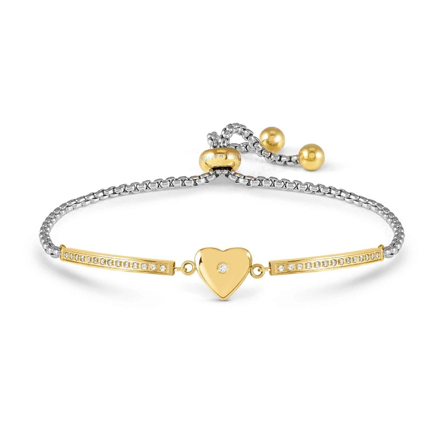 Nomination MILLELUCI REFINED EDITION Armband aus Edelstahl mit gold PVD-beschichteten Details, dazu mit Cubic Zirkonia verziertes Schmuckelement (022_Herz)