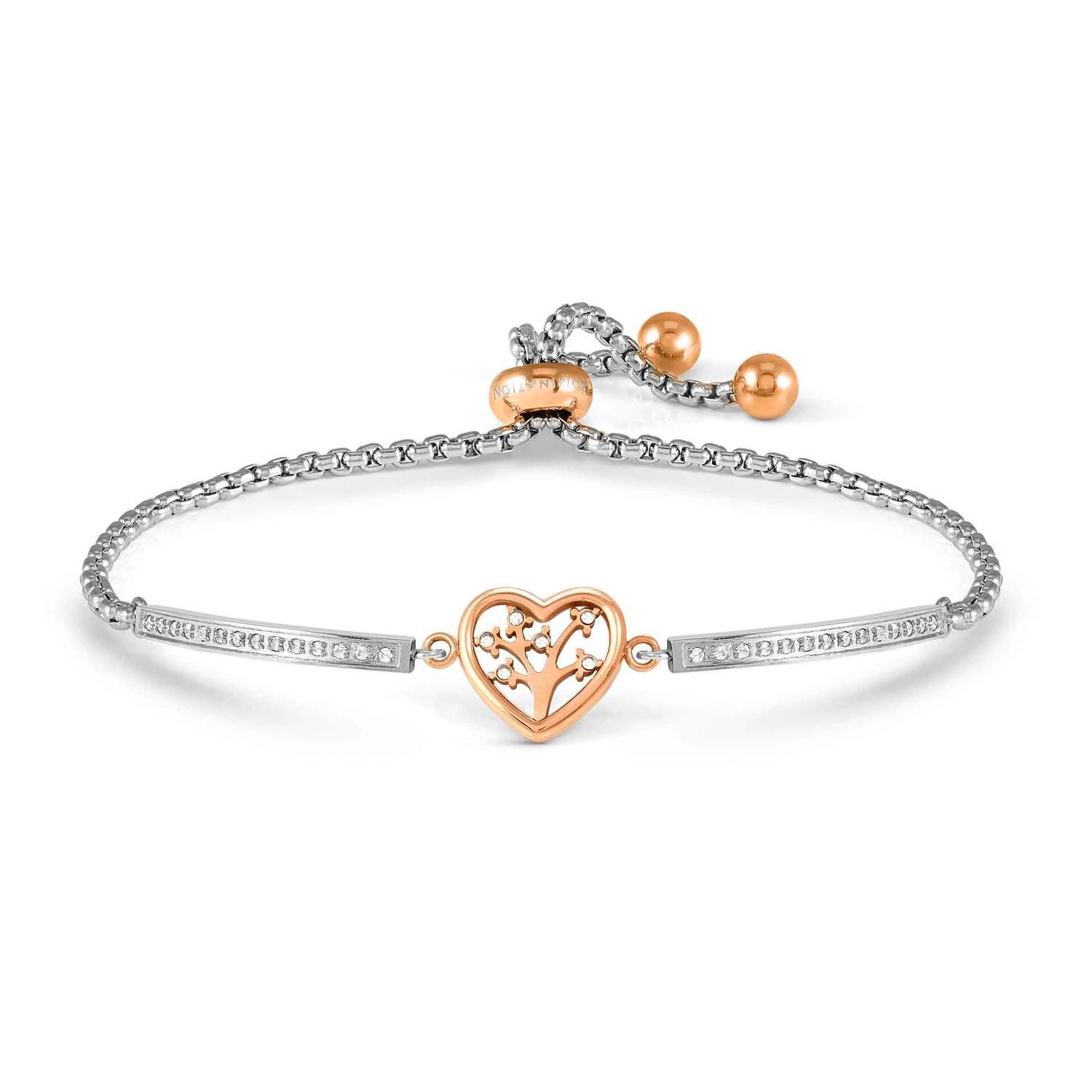 Nomination MILLELUCI REFINED EDITION Armband aus Edelstahl mit rosé PVD-beschichteten Details, dazu mit Cubic Zirkonia verziertes Schmuckelement (017_Lebensbaum)