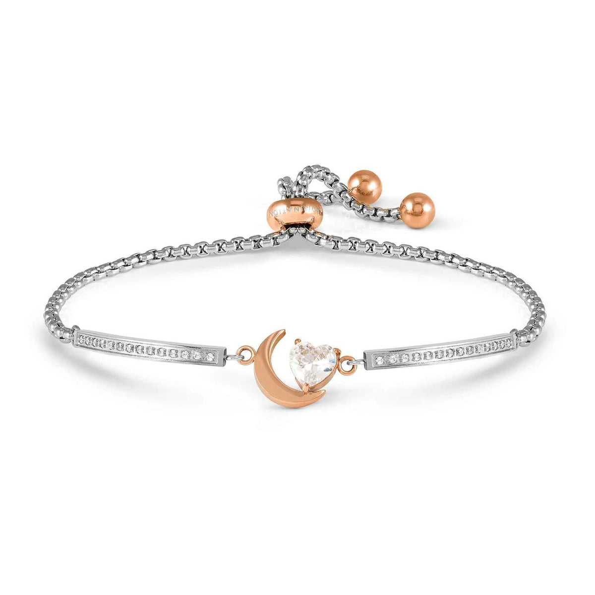 Nomination MILLELUCI REFINED EDITION Armband aus Edelstahl mit rosé PVD-beschichteten Details, dazu mit Cubic Zirkonia verziertes Schmuckelement (038_Mond)