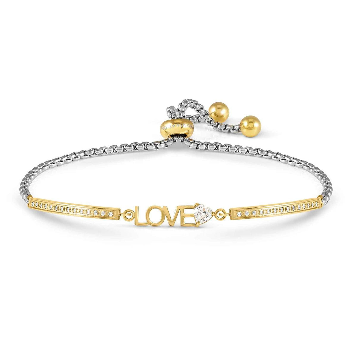 Nomination MILLELUCI LOVE EDITION Armband aus Edelstahl, dazu mit Cubic Zirkonia verzierter LOVE-Schriftzug, gold PVD-beschichtet (001_(LOVE))