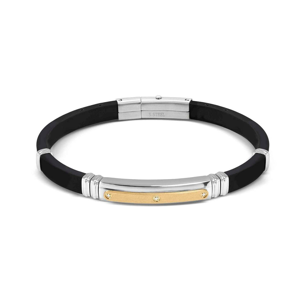 Nomination CITY ENERGY EDITION Kautschuk-Armband, dazu Edelstahlplakette mit PVD-beschichteten Details und 3 Cubic Zirkonia verziert (057_(CZ Weiß, Silver/Gold))
