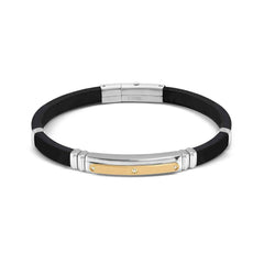 Nomination CITY ENERGY EDITION Kautschuk-Armband, dazu Edelstahlplakette mit PVD-beschichteten Details und 3 Cubic Zirkonia verziert (057_(CZ Weiß, Silver/Gold))