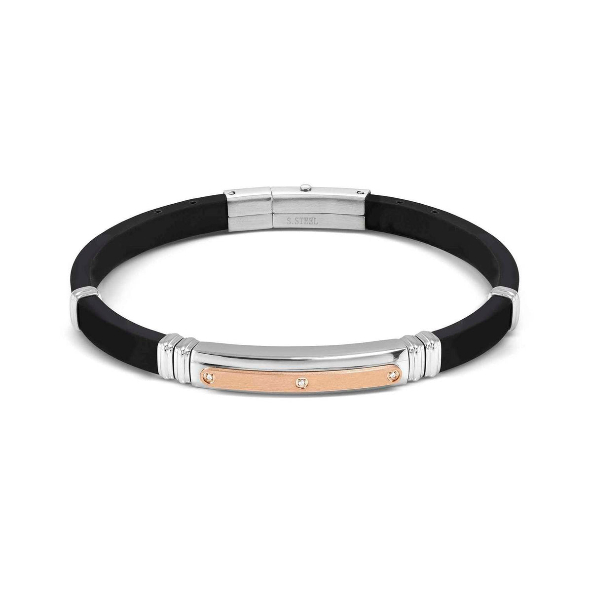 Nomination CITY ENERGY EDITION Kautschuk-Armband, dazu Edelstahlplakette mit PVD-beschichteten Details und 3 Cubic Zirkonia verziert (059_(CZ Weiß, Silver/Rosé))