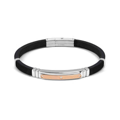Nomination CITY ENERGY EDITION Kautschuk-Armband, dazu Edelstahlplakette mit PVD-beschichteten Details und 3 Cubic Zirkonia verziert (059_(CZ Weiß, Silver/Rosé))