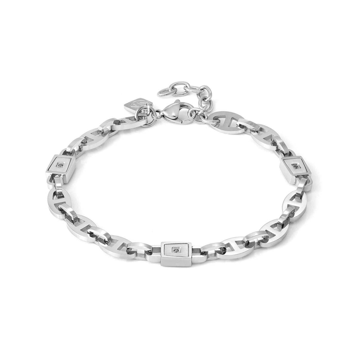 Nomination STRONG DIAMOND GEOMETRIC ED, Armband (Schiffsankerkette) aus Edelstahl, mit 3 Diamanten verziert (007_SCHWARZ)