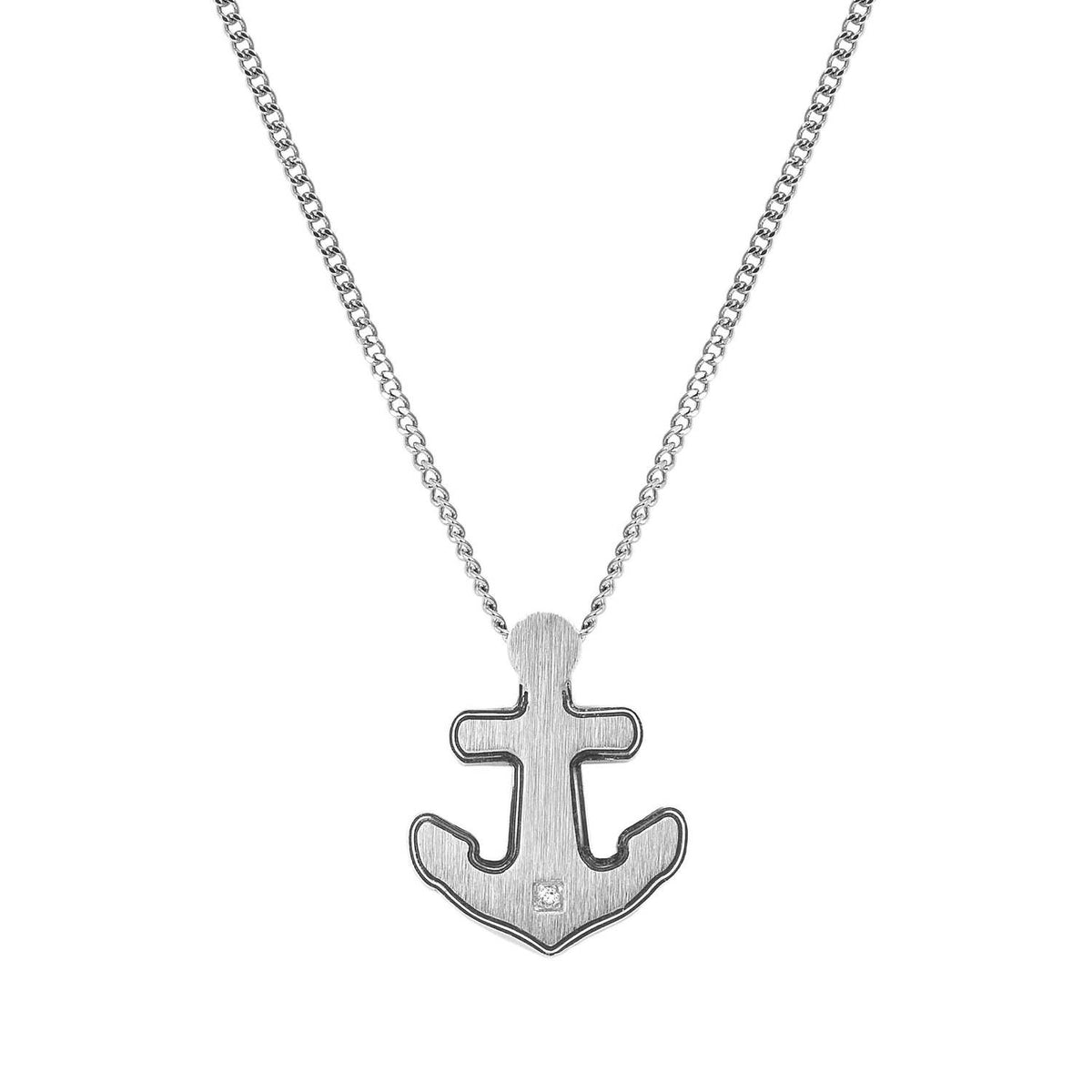 Nomination STRONG DIAMOND GEOMETRIC ED, Halskette aus Edelstahl, dazu mit Diamant verzierter Anker-Anhänger (001_WEISS)