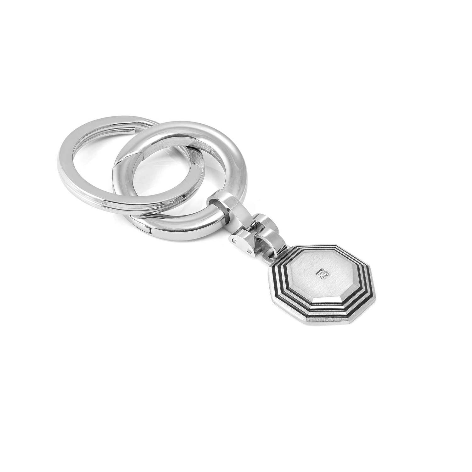 Nomination STRONG DIAMOND GEOMETRIC ED, Schlüsselring aus Edelstahl, dazu mit Diamant (Weiß) verzierter Anhänger (064_(Achteck))
