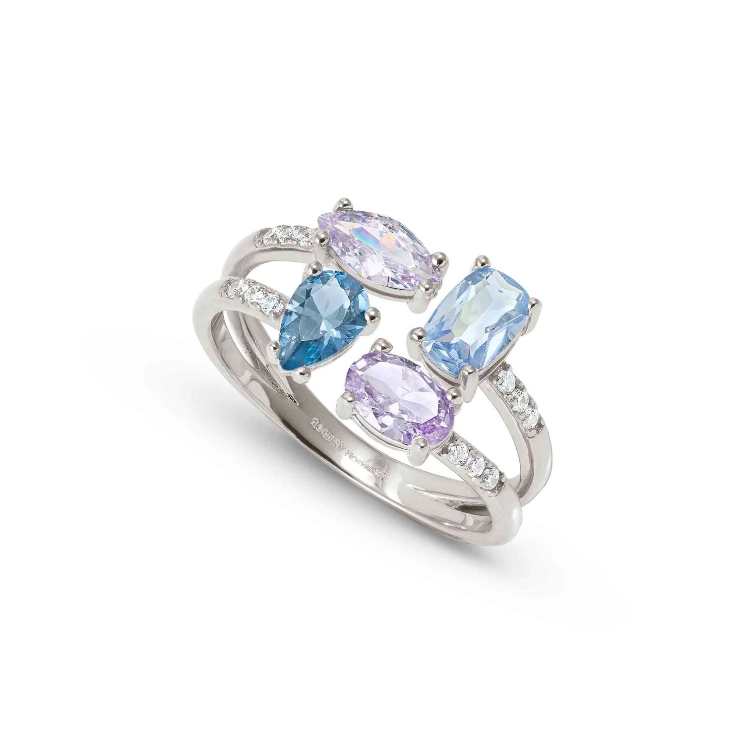 Nomination COLOUR WAVE AURORA ED, 'Toi-et-Moi'-Ring (doppelt) aus 925er Silber, mit Cubic Zirkonia besetzt (010_(Silber)-004_Grosse 11)