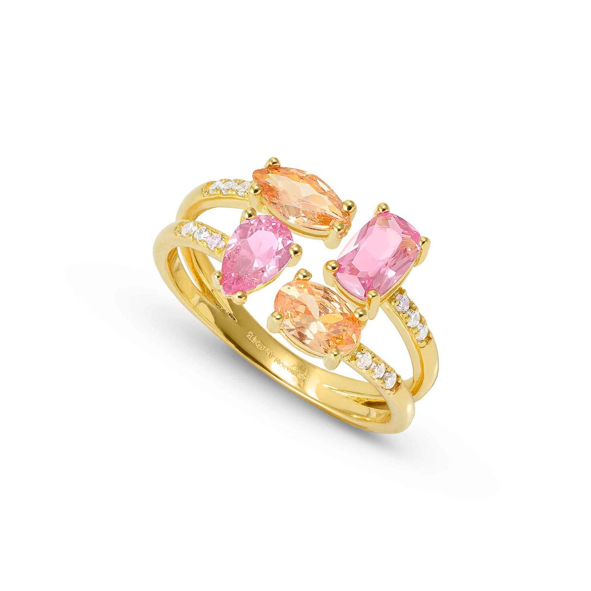 Nomination COLOUR WAVE AURORA ED, 'Toi-et-Moi'-Ring (doppelt) aus 925er Silber, mit Cubic Zirkonia besetzt (012_(Gelb vergoldet)-006_Grosse 15)